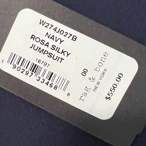 Rag & Bone Navy Rosa Silky Jumpsuit NWT Navy/Black Spaghetti Strap size 00 - Picture 7 of 12